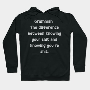 Grammar: The difference between knowing your shit and knowing you're shit, National Grammar Day, Teacher Gift, Child Gift, Grammar Police, Hoodie